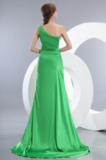 One Shoulder Mermaid Front Split Skirt Spring Green Formal Dress