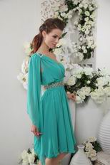 Custom Fit Single Long Sleeve Turquoise Short Prom Dress