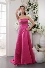 Strapless A-line Fuchsia Prom Party Dress Satin For Women