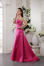 Strapless A-line Fuchsia Prom Party Dress Satin For Women