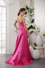 Strapless A-line Fuchsia Prom Party Dress Satin For Women