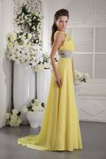 Halter Yellellow Chiffon Custom Fit Prom Dress With Crystal Belt