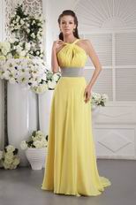 Halter Yellellow Chiffon Custom Fit Prom Dress With Crystal Belt