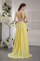 Halter Yellellow Chiffon Custom Fit Prom Dress With Crystal Belt