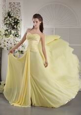 Beaded Sweetheart Yellow Chiffon Designer Prom Dress With Split