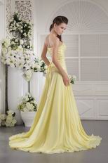 Beaded Sweetheart Yellow Chiffon Designer Prom Dress With Split