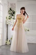 Sweet Heart Floor Length Skirt Prom Dress With Gold Sequin
