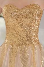 Sweet Heart Floor Length Skirt Prom Dress With Gold Sequin