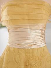 Goldenrod Prom Dresses With Handmade Rolled Flowers Bottom