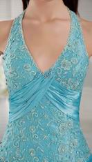 Halter Beaded Picks-up Aqua Blue Prom Ball Gown With Applique
