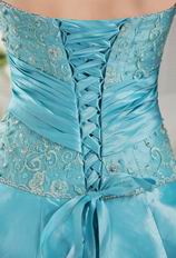 Halter Beaded Picks-up Aqua Blue Prom Ball Gown With Applique