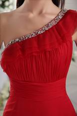 One Shoulder Designer Wine Red Chiffon Dress For 2014 Prom