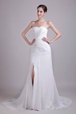 Ruched Sweetheart White Chiffon Prom Dress With Split