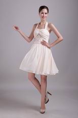 Tied Halter Knee-length Light Yellow Short Prom Dress