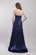 One-shoulder Inexpensive Navy Blue Prom Dress Under 150 Dollars
