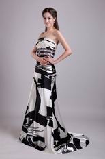 Hand Made Strapless Black And White Printed Prom Dress