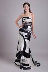 Hand Made Strapless Black And White Printed Prom Dress