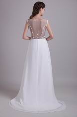 Scoop Neckline See-through White Chiffon Sexy Prom Dres