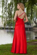 One Shoulder Slit Skirt Scarlet Prom Dresses With Beading