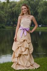 Bubble Skirt Champagne Formal Prom Dress With Lilac Sash