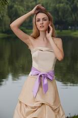 Bubble Skirt Champagne Formal Prom Dress With Lilac Sash