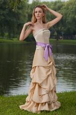 Bubble Skirt Champagne Formal Prom Dress With Lilac Sash