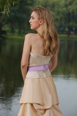 Bubble Skirt Champagne Formal Prom Dress With Lilac Sash