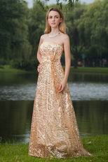 Strapless Golden Sequin Handmade Dress For A Prom Party