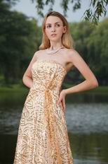 Strapless Golden Sequin Handmade Dress For A Prom Party