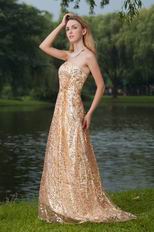 Strapless Golden Sequin Handmade Dress For A Prom Party