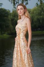 Strapless Golden Sequin Handmade Dress For A Prom Party