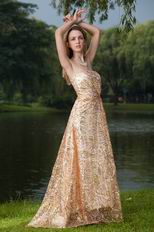 Strapless Golden Sequin Handmade Dress For A Prom Party