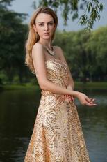 Strapless Golden Sequin Handmade Dress For A Prom Party