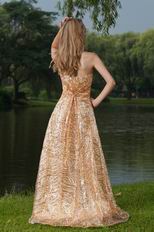 Strapless Golden Sequin Handmade Dress For A Prom Party