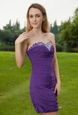 Ruched Blue Violet Chiffon Handcrafted Short Prom Dresses