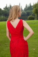 V Neckline Make Your Own Knee Length Red Short Prom Dress