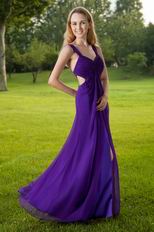 Elegant Straps Cross Back Purple Prom Dress With Split