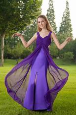 Elegant Straps Cross Back Purple Prom Dress With Split