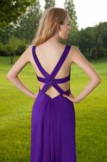 Elegant Straps Cross Back Purple Prom Dress With Split