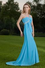 One Shouler Cross Back Aqua Chiffon Hot Sell Prom Party Dress