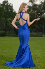 Cobalt Blue Cross Back Mermaid Prom Dress With High Low Skirt