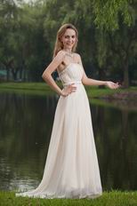 Strapless Floor Length Cream Chiffon Beaded New Prom Dress