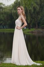 Strapless Floor Length Cream Chiffon Beaded New Prom Dress