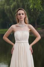 Strapless Floor Length Cream Chiffon Beaded New Prom Dress