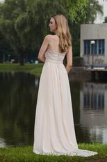 Strapless Floor Length Cream Chiffon Beaded New Prom Dress