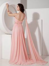 One Shoulder Watermelon Pink Watteau Train Prom Dress 2014