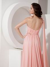 One Shoulder Watermelon Pink Watteau Train Prom Dress 2014