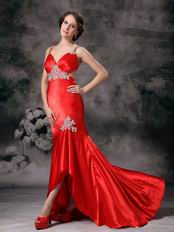 Cross Back Mermaid High-low Scarlet Prom Dress With Applique