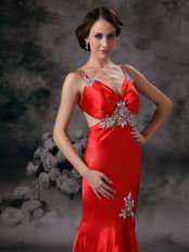 Cross Back Mermaid High-low Scarlet Prom Dress With Applique