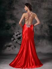 Cross Back Mermaid High-low Scarlet Prom Dress With Applique